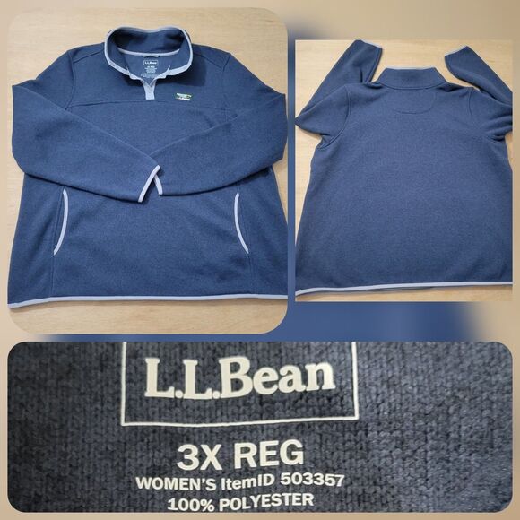 LL Bean Fleece Pullover Sweater 1/4 Snap Button Womens Size 3X Blue Outdoor - Picture 1 of 9
